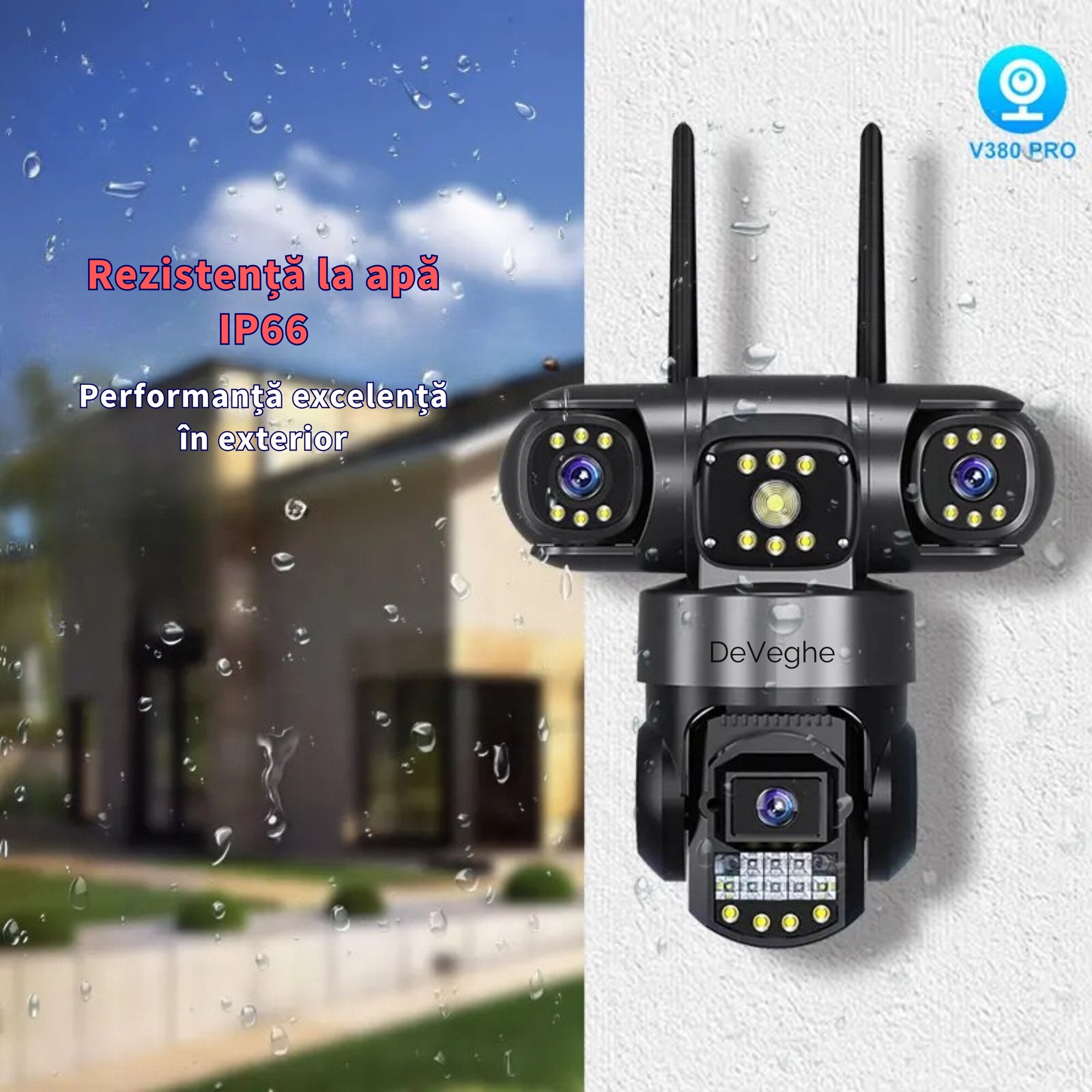 Camera de supraveghere tripla WiFi DeVeghe CT10 9MP, Full HD