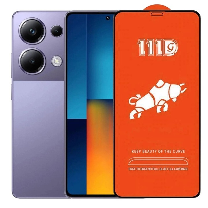 Folie Sticla Securizata pentru Xiaomi Mi Poco M6 Pro 4G, Flippy, Sticla de Protectie Compatibila cu Xiaomi Mi Poco M6 Pro 4G, Full Cover 111D, HD, Margini Negre, Transparenta