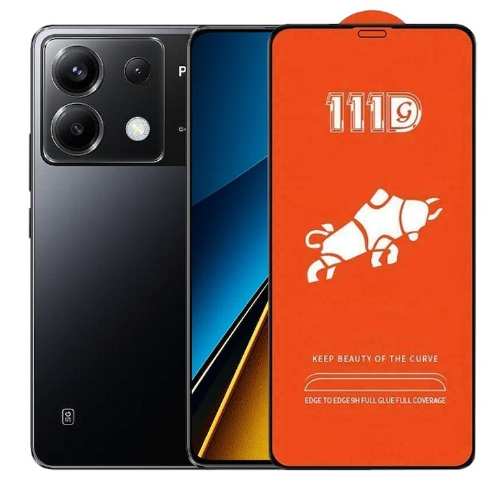 Folie Sticla Securizata pentru Xiaomi Mi Poco X6, Flippy, Sticla de Protectie Compatibila cu Xiaomi Mi Poco X6, Full Cover 111D, HD, Margini Negre, Transparenta