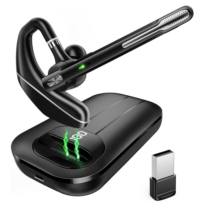 ClearTone X7 vezeték nélküli Bluetooth 5.3 headset, ENC aktív zajszűréssel és 1000mAh USB-C töltőtokkal – 300 órás akkumulátor-üzemidő, többpontos kihangosító, dupla mikrofon, iOS / Android / PC kompatibilis - fekete
