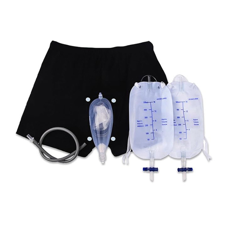 Set incontinenta urinara atrofic, centura elastica, reutilizabila, portabila si demontabila, cu 2 bucati 500 ml pungi de urina de colectare, cu prindere universala, barbat, Marime Ajustabila 86-100 cm