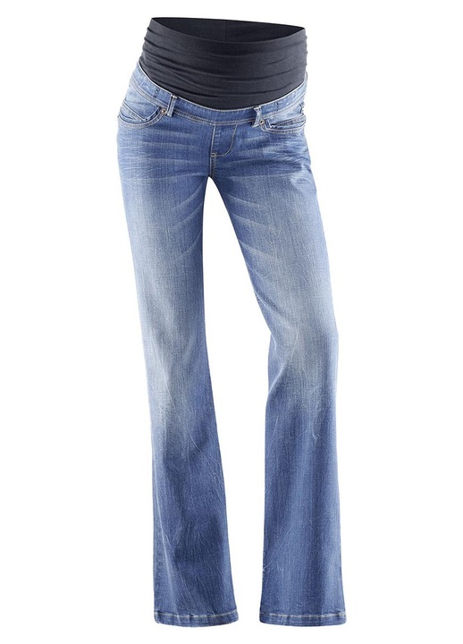 Női köldökzsinóros farmer, kismama, kényelmes, kék, pamut