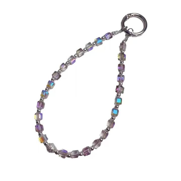 Női kristály cukorkocka akasztó lánc, friss divatos akasztó lánc, mobiltelefon lánc, kézzel készített gyöngyök, rózsaszín