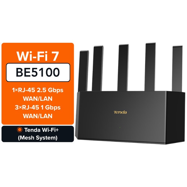 Router Wireless TENDA RE6L PRO, Wi-Fi7, BE5100, Dual- Band, 1X LAN 2.5Gbps+ 3X LAN 1Gbps, Multi-Link Operation (MLO), MU-MIMO, OFDMA, Beamforming, IPTV, IPv6, WPA3, pana la 200 dis