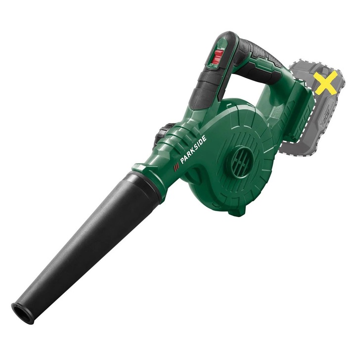 Suflanta universala pe acumulator PARKSIDE PAUGB A1, 20 V, 81.5 m/s viteza aer, 106 mc/h debit aer maxim, duza+tub prelungitor+duza pentru gauri adanci+tub colectare praf, fara acumulator/incarcator