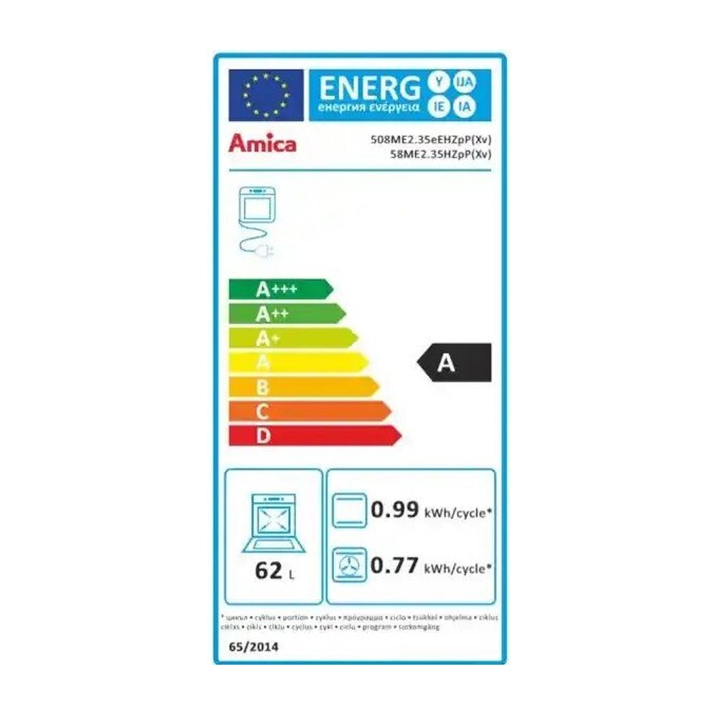 Aragaz mixt Amica 508ME2.35EHZPPXV, 2 arzatoare gaz, 2 arzatoare electrice, Cuptor electric, Clasa A, 62 l, Inox/Negru