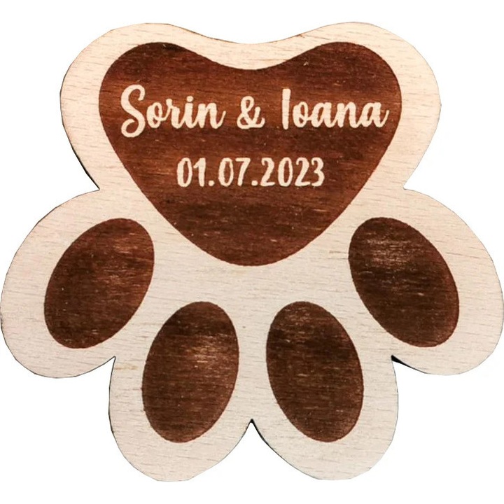 Cutie Verighete Labuta Catel Pisica Personalizata HH1638 din Lemn 11x10 cm