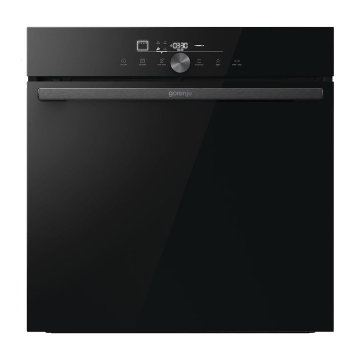 Фурна за вграждане Gorenje GO66E PIZZA350C, Wi-Fi, PizzaPlus, AirFry, AutoBake, Пиролитично самопочистване, 77 л, Клас A+, Черен