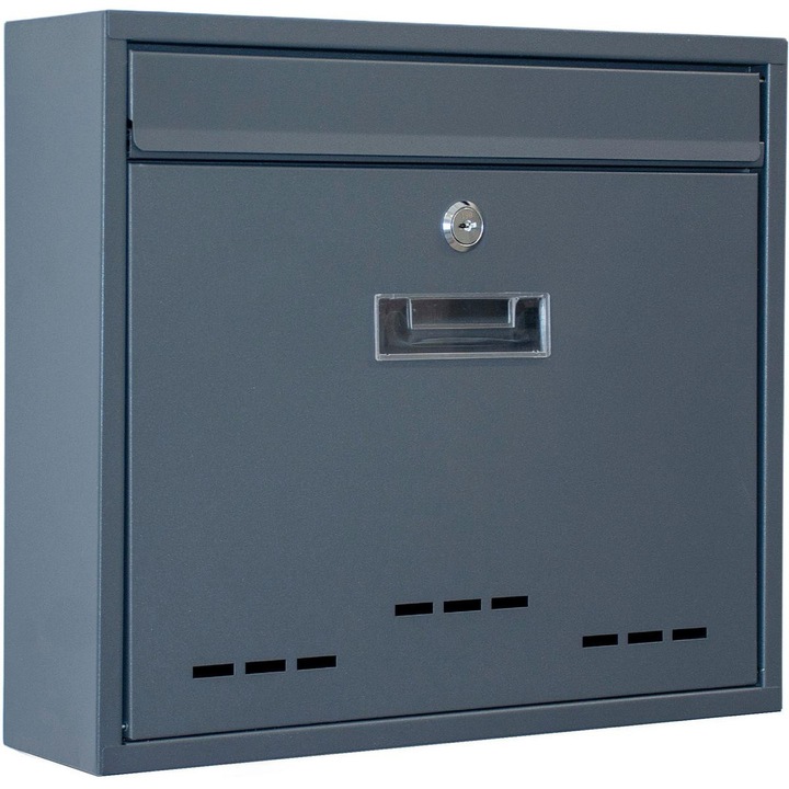 Cutie postala, Saska Garden, otel acoperit cu pulbere, 2 chei, 36x9x31, 5 cm, antracit