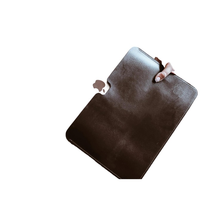 Geanta laptop Think Leather, Piele naturala, 24x34 cm, Maro inchis