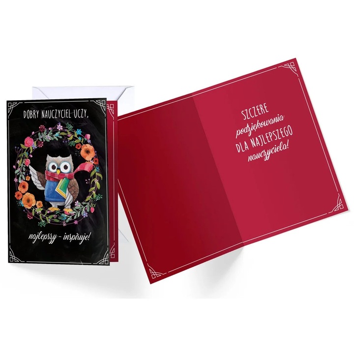 Felicitare pentru Nuca, model Sowa, B6, colorata, cu text interior, set cu plic