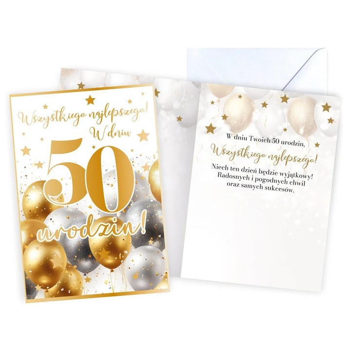 Felicitare pentru 50 de ani, Passion, baloane, cu plic