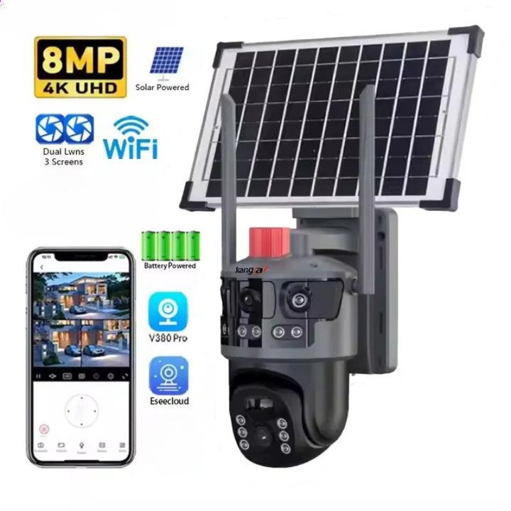 Камера LiTech 4K Ultra HD, безжична, слънчев панел с IR нощно виждане, детектор на движение, двупосочен звук, ъгъл на видимост 120°, въртяща се на 355°/90°, 365 дни работа, облак/SD съхранение, съвместима с iOS и Android - интелигентно наблюдение