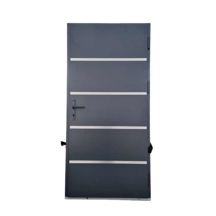 Ușă exterior ECOLINE, model Lampre, metal PVC, 100x200cm, antracit, balamale reglabile