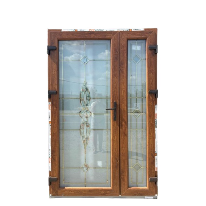 Usa intrare Magnolia tripan cu vitralii si cristale, 140x200 Dreapta, Stejar auriu