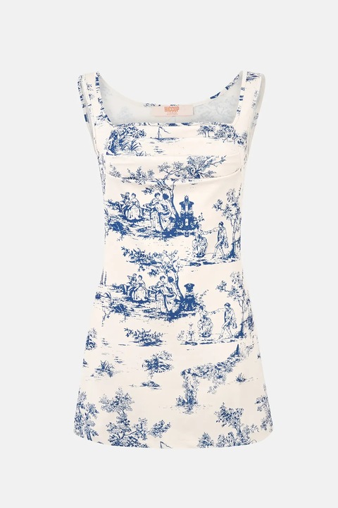 Rochie mini, HiCCUP, Poliester/Elastan, Alb/Albastru