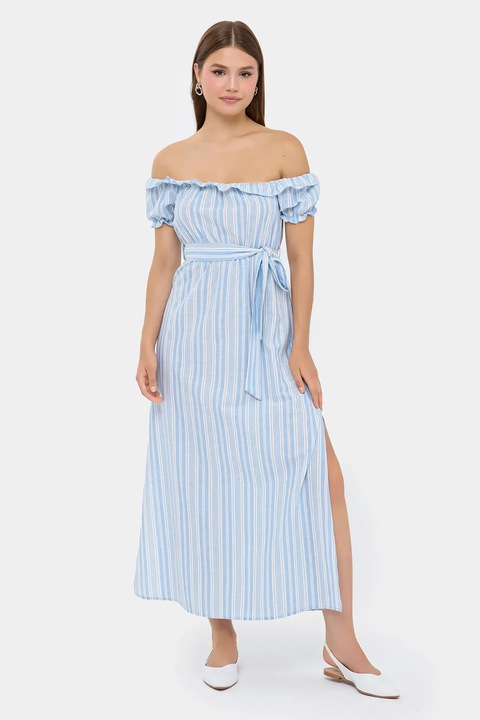 Rochie maxi, HiCCUP, Dungi, Albastru, Bumbac/Poliester