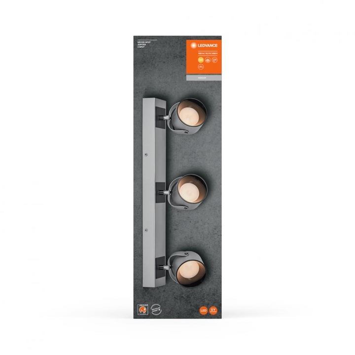 Ledvance DECOR JUPITER tripla állítható LED spotlámpa, 16,5W, 1500 lm, meleg fény (3000K), IP20, 500x155x83mm, fém/polikarbonát, ezüst