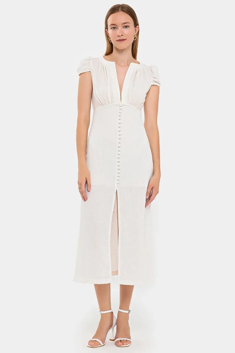 Rochie midi, HiCCUP, Cu nasturi, Maneci scurte, Alb, Poliester