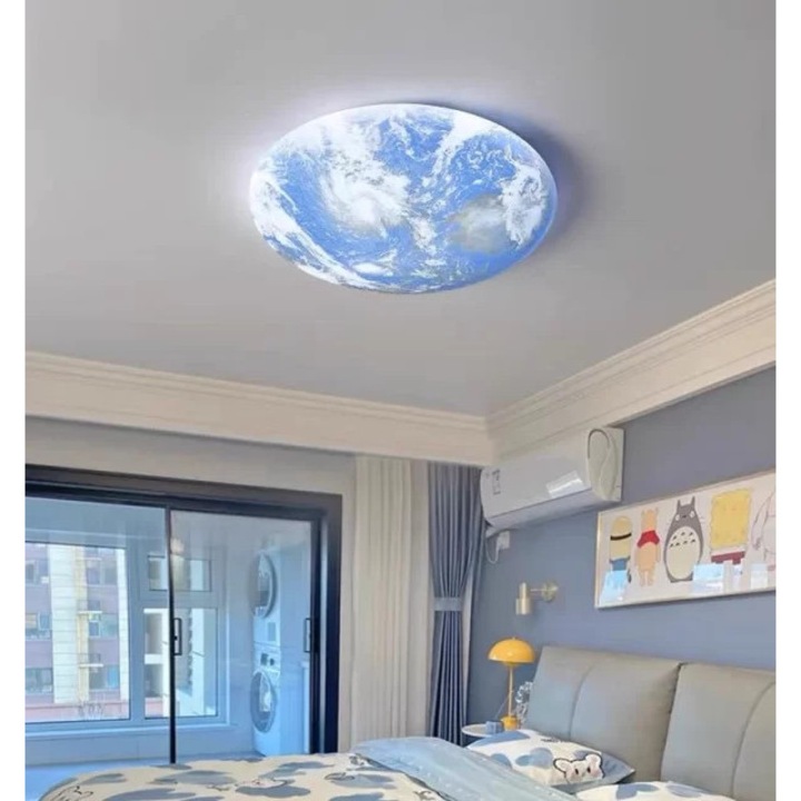 Lustra LED Earth, Plafoniera Earth, 3000/4000/6000K, 32W, Albastru, Diametru 35 CM