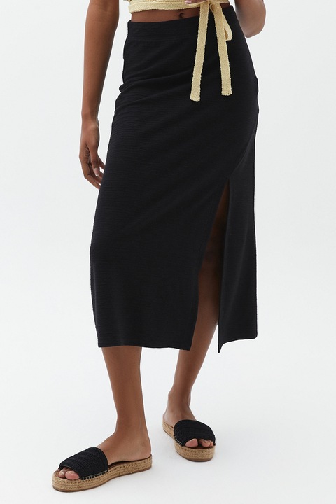 OXXO, Fusta midi cu slit lateral, Negru stins