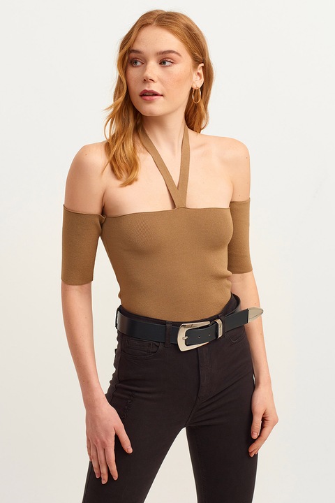 OXXO, Bluza cu decolteu pe umeri, Maro deschis