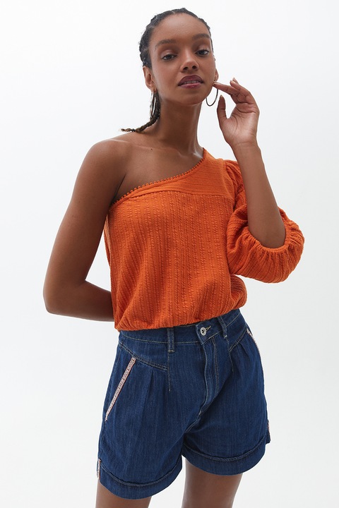 OXXO, Bluza din amestec de bumbac cu decolteu pe un umar, Portocaliu stins