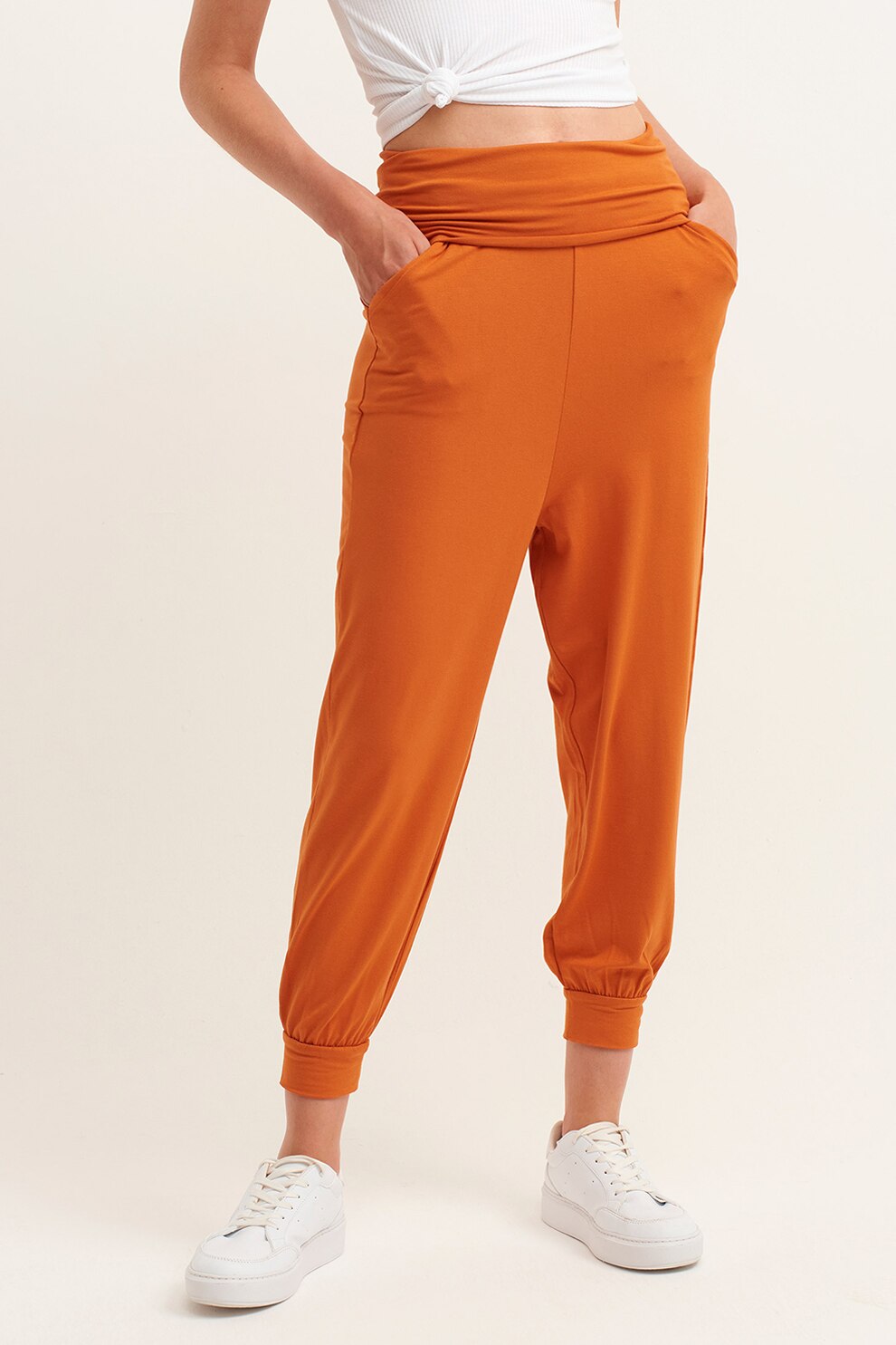 OXXO, Pantaloni crop relaxed fit cu terminatie rulata, Portocaliu stins, XS