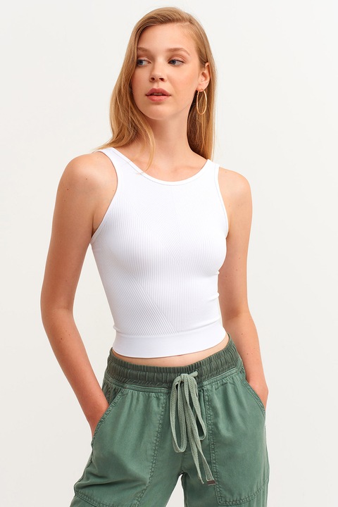 OXXO, Top crop cu bretele late, Alb, L