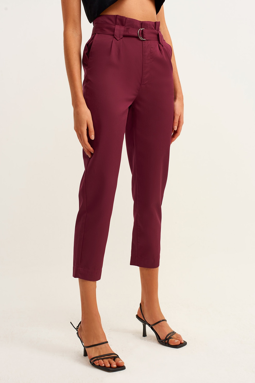 OXXO, Pantaloni din amestec de lyocell cu talie inalta, Visiniu, 2XS