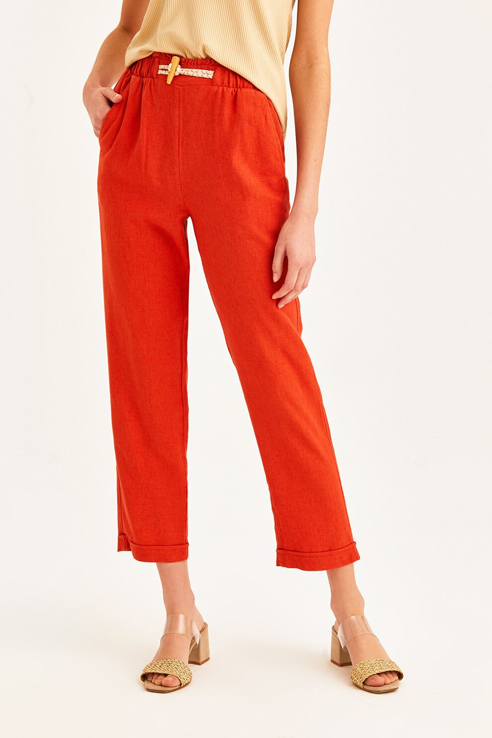 OXXO, Pantaloni capri cu talie inalta, Portocaliu mandarina, 40