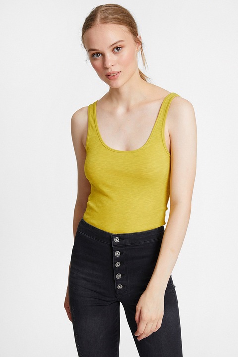 OXXO, Top slim-fit cu decolteu rotund, Galben sofran