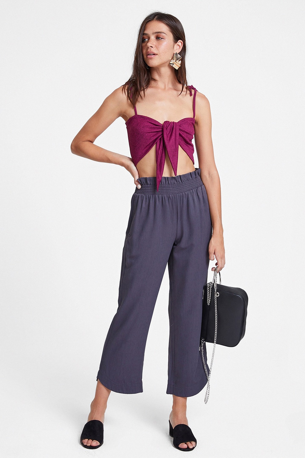 OXXO, Pantaloni crop cu banda elastica in talie, Albastru ultramarin, XS