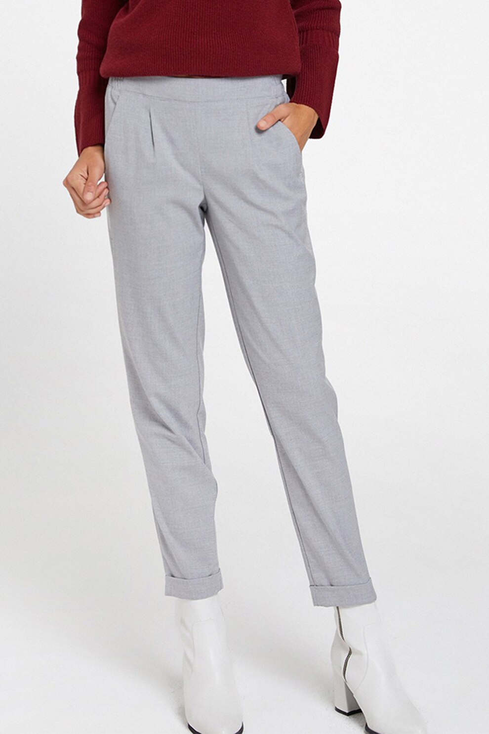 OXXO, Pantaloni crop cu croiala slim-fit, Gri deschis, L