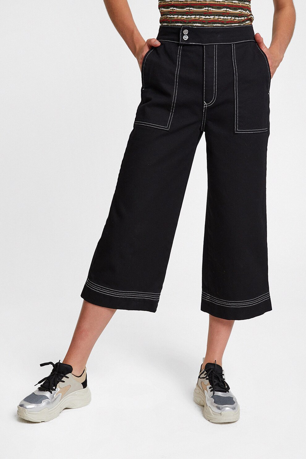 OXXO, Pantaloni kick flared cu talie inalta, Negru, M