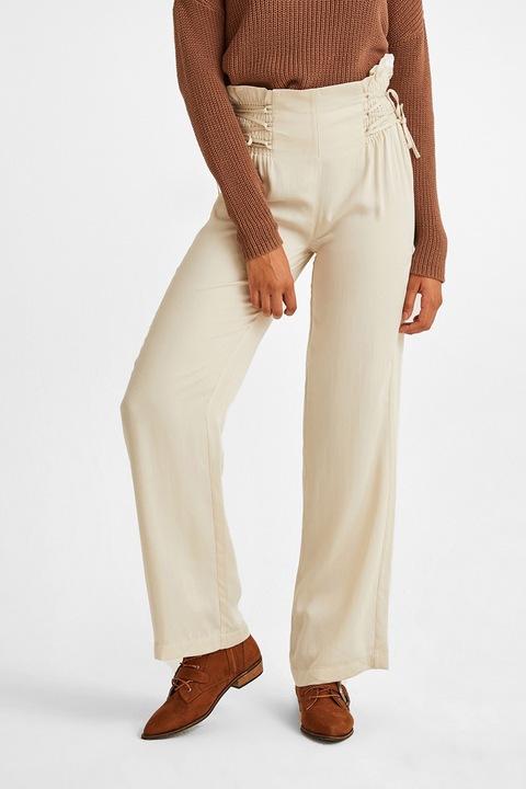 OXXO, Pantaloni din lyocell cu talie inalta, Bej