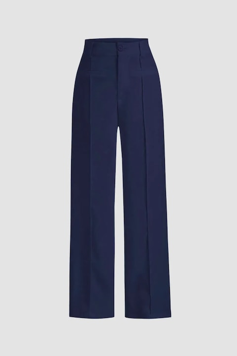 Pantaloni cu talie inalta croiala dreapta, Albastru