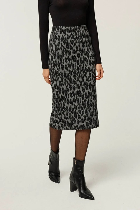 Дамска имиди пола HiCCUP, полиестер/вискоза/еластан, леопардов принт, черно/сиво