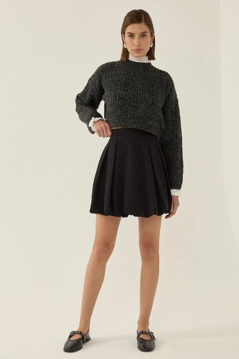 Fusta mini dama HiCCUP, poliester/elastan, tip balon, negru