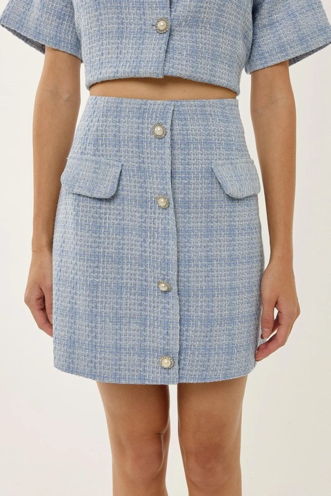 Дамска мини пола HiCCUP, памук/полиестер/акрил, с копчета, синя