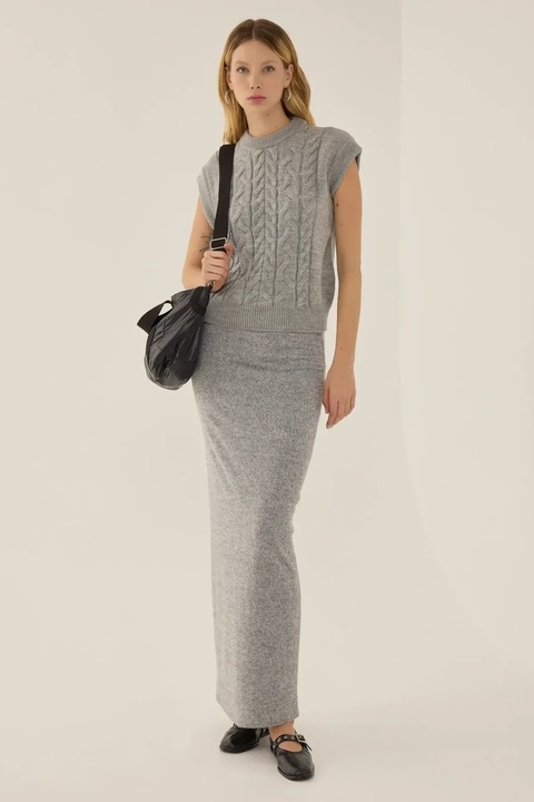 Fusta maxi dama HiCCUP, poliester/viscoza/elastan, gri