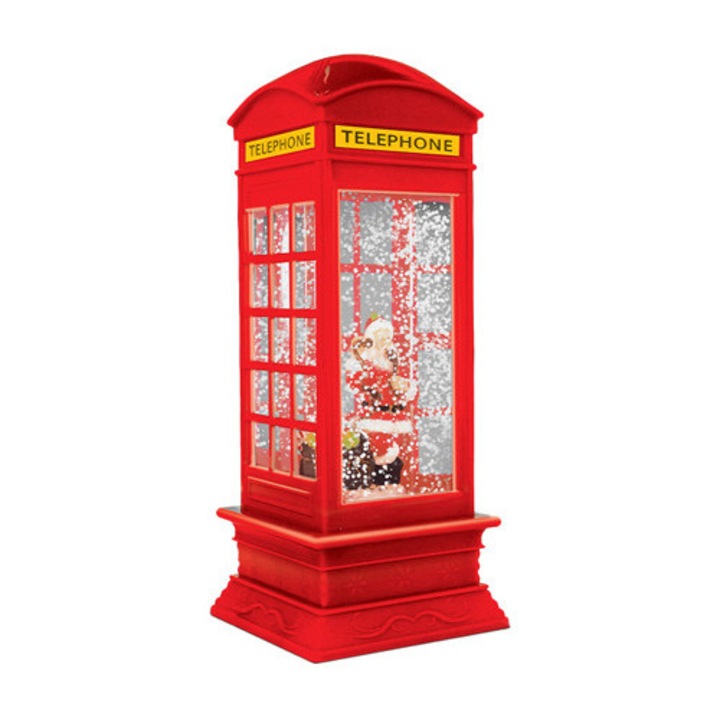 Megvilágított karácsonyfadekoráció, telefonfülke modell, 105x105x260mm