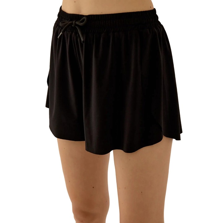 Pantaloni scurti sport dama HiCCUP, textil, talie elastica, Negru, S