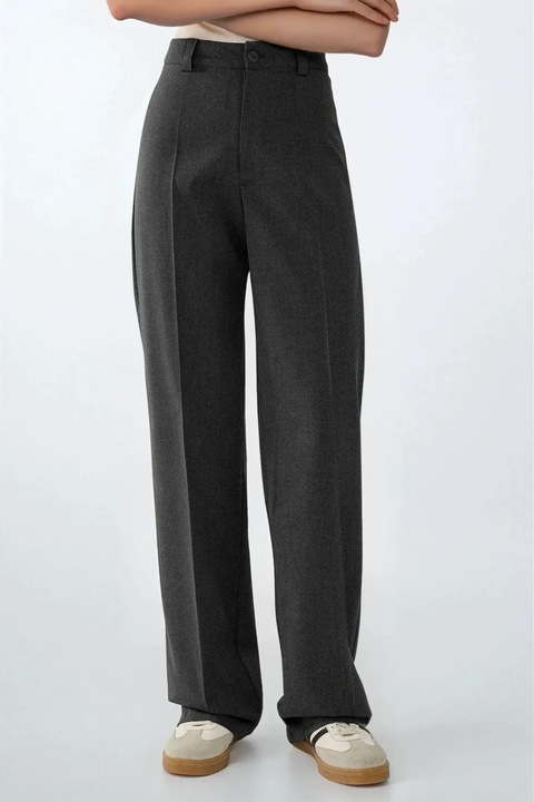 Pantaloni dama, HiCCUP, talie inalta, gri, poliester-viscoza, Gri inchis