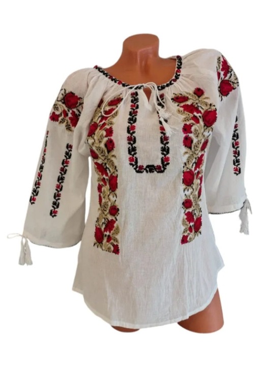 Ie traditionala, pentru dama, Alb-Rosu, marimea M