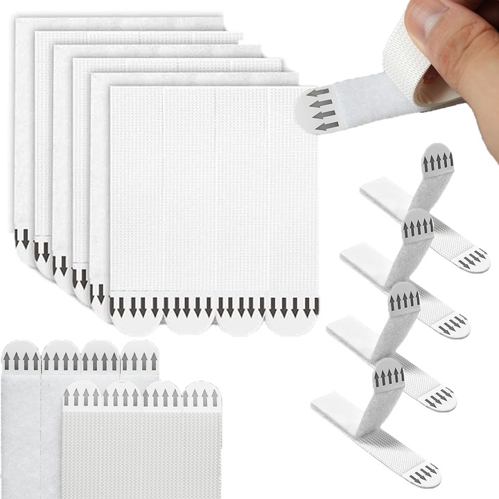 12 perechi de benzi Velcro imbunatatite, usor de tras, pentru agatarea tablourilor (24 de benzi), mai rezistente si mai durabile, de 1,9 cm x 9,2 cm, kit rezistent pentru agatarea tablourilor pe perete, rezistente la deteriorari, carlige albe, fara cuie