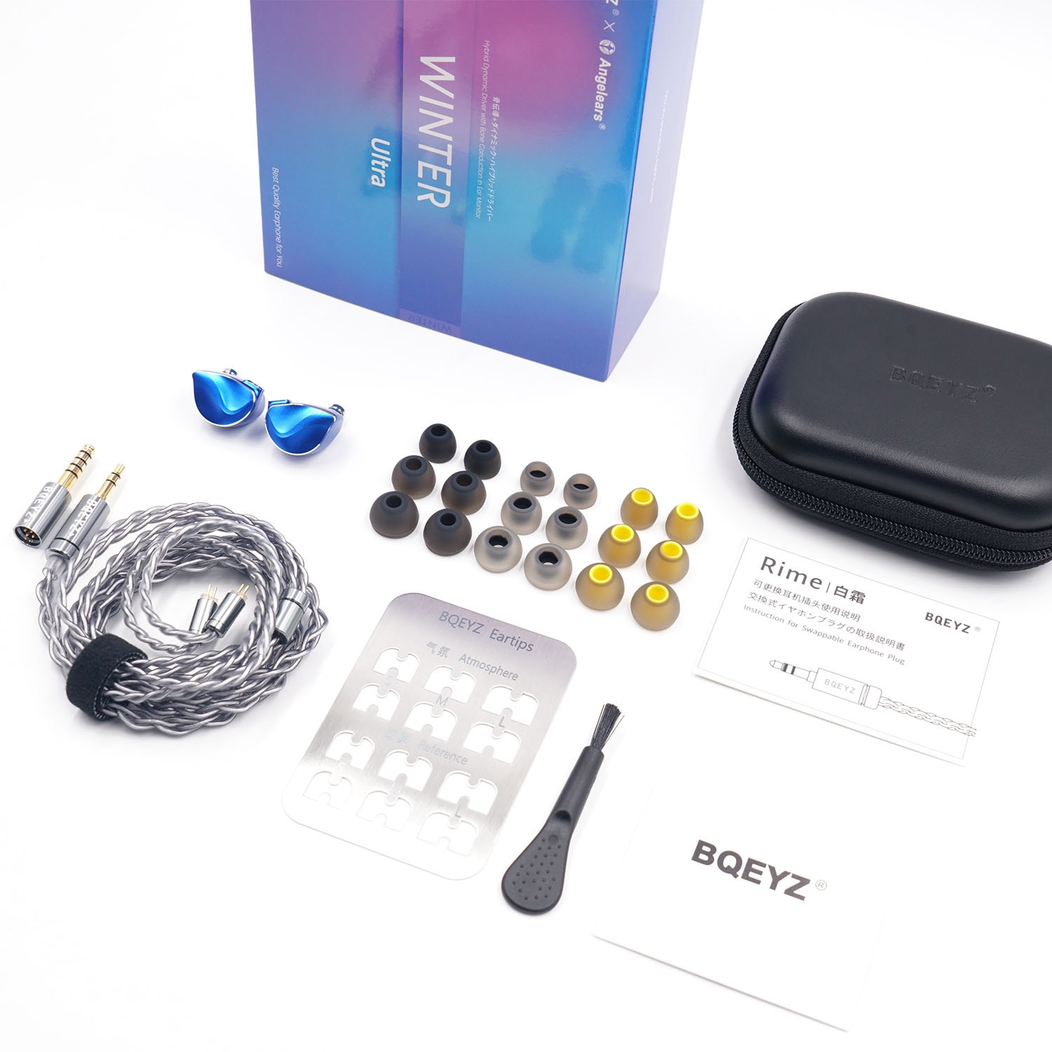 BQEYZ Casti In-Ear Winter Ultra, 1DD+1BC, Albastru, Difuzor dinamic hibrid cu monitor intraauricular cu conductie osoasa PZT Cablu Detasabil 3.5mm