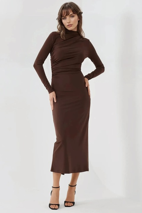 Rochie midi, HiCCUP, mulata, culoare maro, jerseu