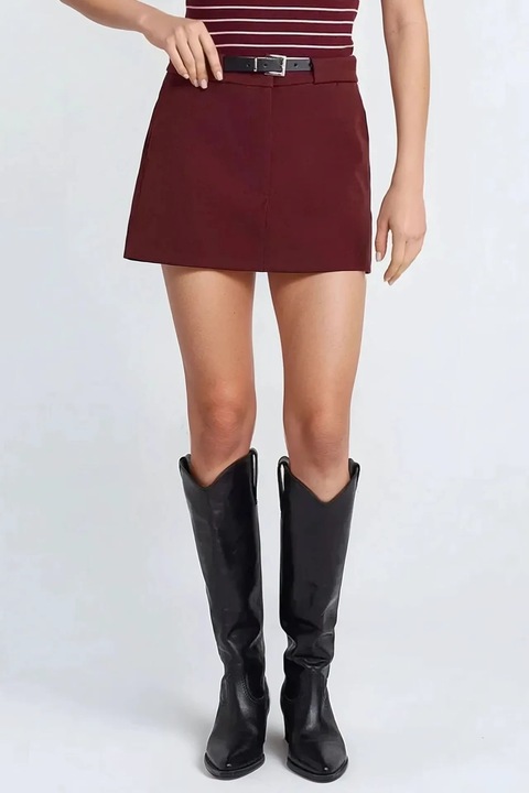 Дамска права мини пола, HiCCUP, нормална талия, текстил, червена