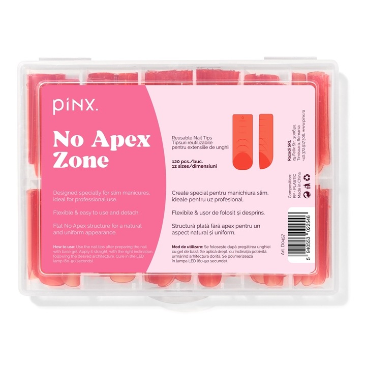 Tipsuri reutilizabile Pinx, set 120 bucati, coral, fara apex, dimensiuni variate